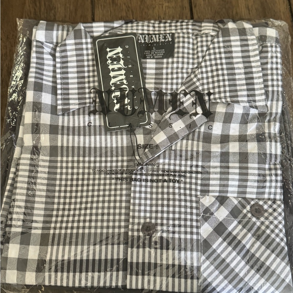 Gray and White Checkered Casual Button Down Shirt and Shorts set